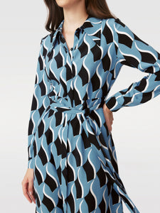 DVF GIZELLE DRESS BIRD WEAVE BALANCHINE BLUE