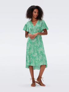 DVF BERTIE DRESS ATHENS PAISLEY INDIAN GREEN