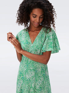 DVF BERTIE DRESS ATHENS PAISLEY INDIAN GREEN