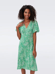 DVF BERTIE DRESS ATHENS PAISLEY INDIAN GREEN