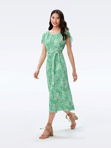 DVF REGGIO DRESS ATHENS PAISLEY INDIAN GREEN