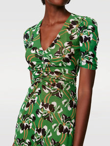 DVF KOREN REVERSIBLE DRESS IMPROV IRIS GN MED/DECO GEO SM