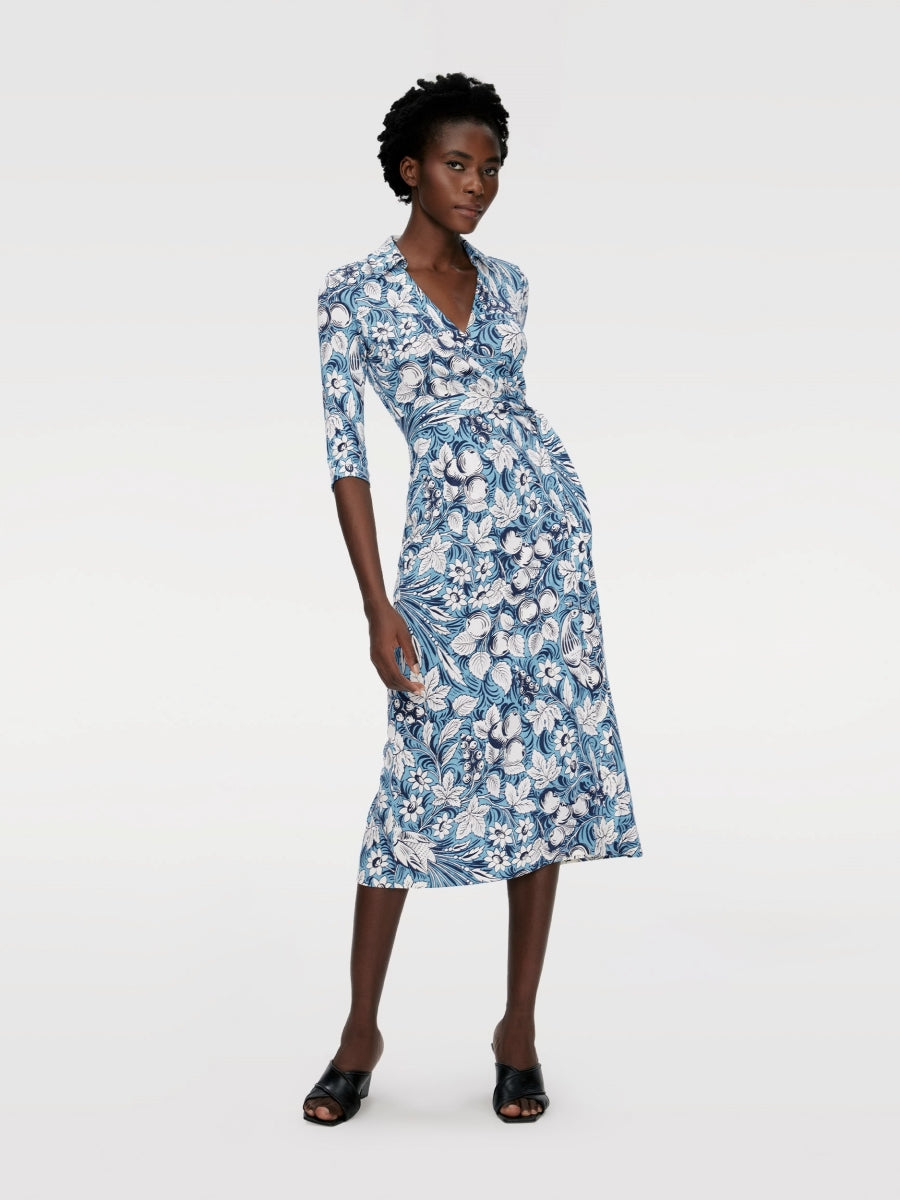 DVF	ABIGAIL MIDI DRESS BIRD OF PARADISE IVORY