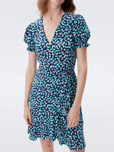 DVF	EMILIA MINI DRESS DAISY BUDS NAVY