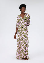 Load image into Gallery viewer, DVF	ELOISE MAXI DRESS OLIVE LEAVES LAVENDA PINK