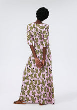 Load image into Gallery viewer, DVF	ELOISE MAXI DRESS OLIVE LEAVES LAVENDA PINK