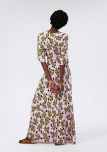 DVF	ELOISE MAXI DRESS OLIVE LEAVES LAVENDA PINK