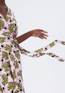 DVF	ELOISE MAXI DRESS OLIVE LEAVES LAVENDA PINK