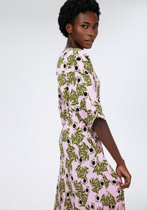 DVF	ELOISE MAXI DRESS OLIVE LEAVES LAVENDA PINK
