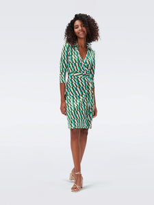 DVF NEW JEANNE TWO 3/4 DRESS ARTA GEO GREEN
