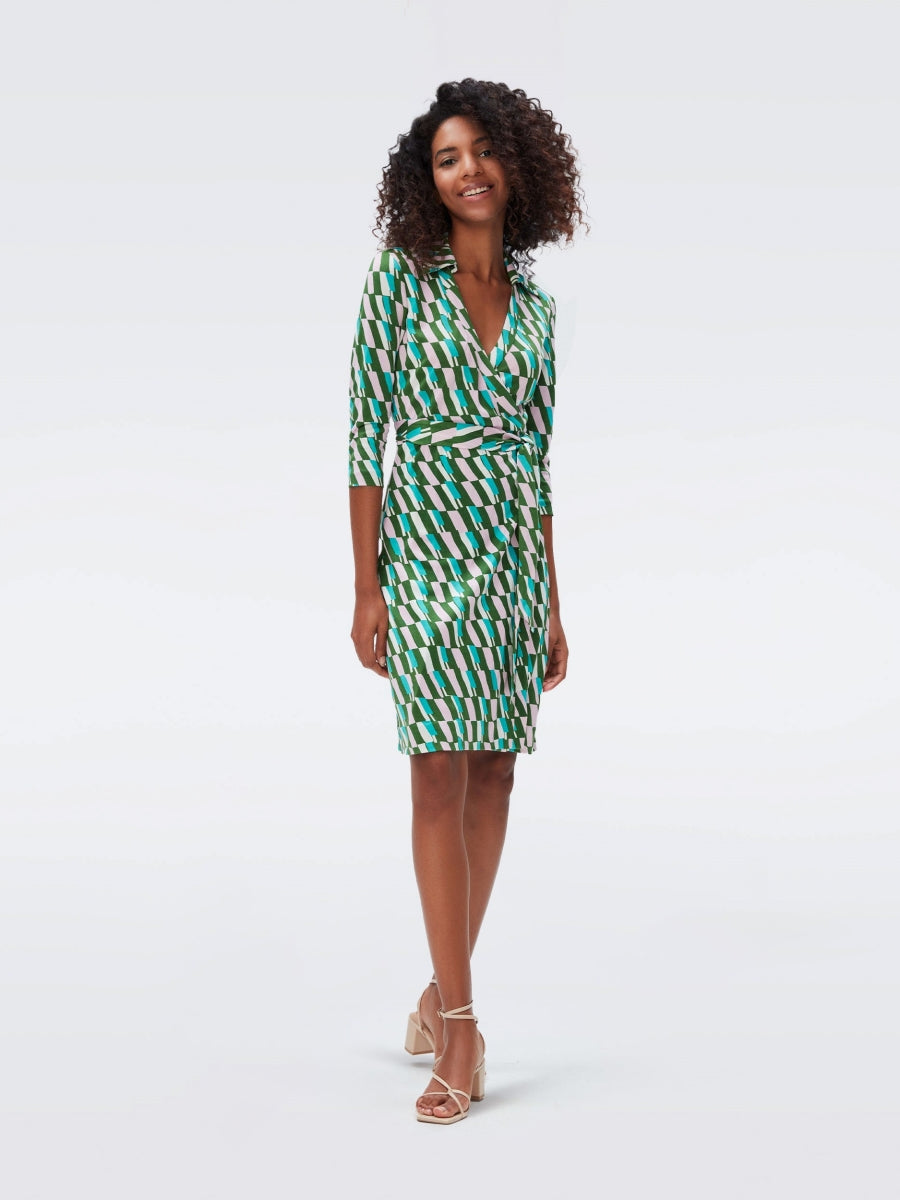 DVF NEW JEANNE TWO 3/4 DRESS ARTA GEO GREEN