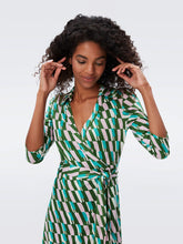 Load image into Gallery viewer, DVF NEW JEANNE TWO 3/4 DRESS ARTA GEO GREEN