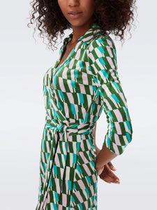 DVF NEW JEANNE TWO 3/4 DRESS ARTA GEO GREEN