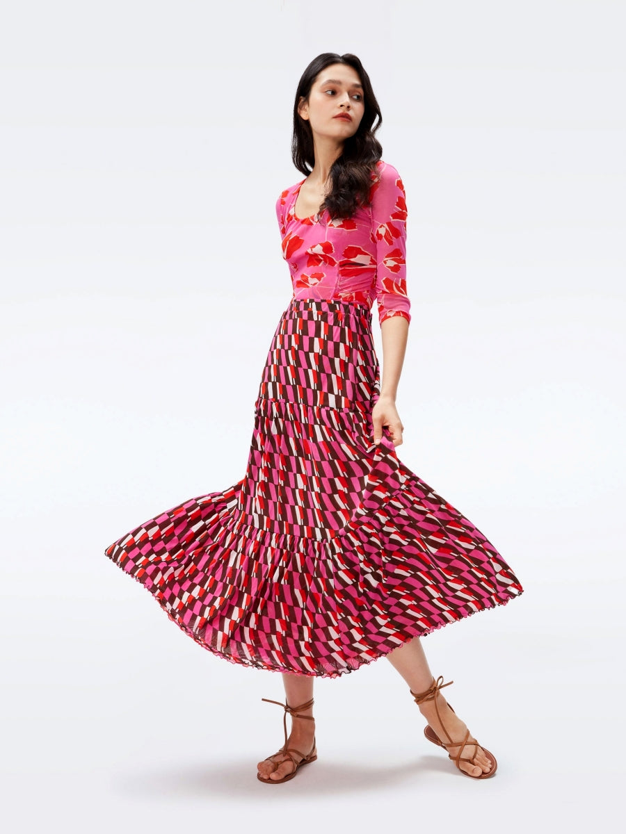 DVF AUSTRIA REVERSIBLE SKIRT PAP TUL LG PK ME/AR GEO PK ME