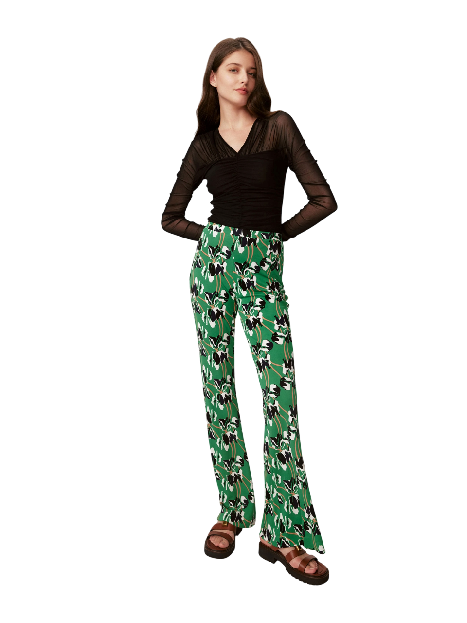 DVF BROOKLYN PANTS IMPROV IRIS GREEN LG