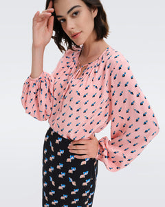 DVF NEW FREDDIE BLOUSE TWISTED GEO SOFT PINK