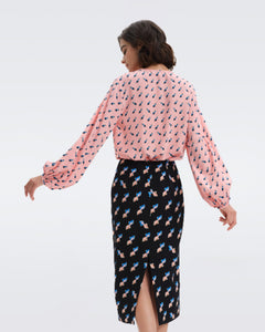 DVF NEW FREDDIE BLOUSE TWISTED GEO SOFT PINK