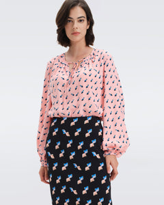 DVF NEW FREDDIE BLOUSE TWISTED GEO SOFT PINK