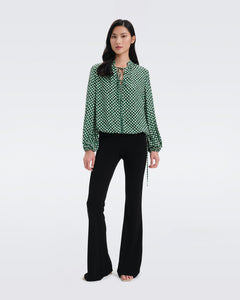 DVF GINNY BLOUSE PAINTED CUBE SM INDIAN GREEN