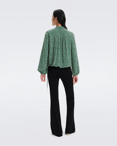 DVF GINNY BLOUSE PAINTED CUBE SM INDIAN GREEN