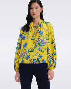 DVF GINNY BLOUSE SUMMER BOUQUETS YOKE YELLOW