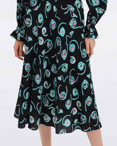 DVF ANABA DRESS FIDDLEHEADS LG BLACK