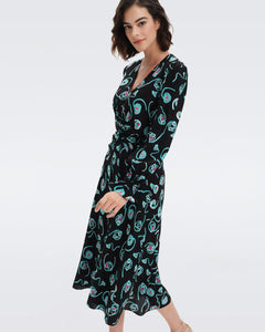 DVF ANABA DRESS FIDDLEHEADS LG BLACK