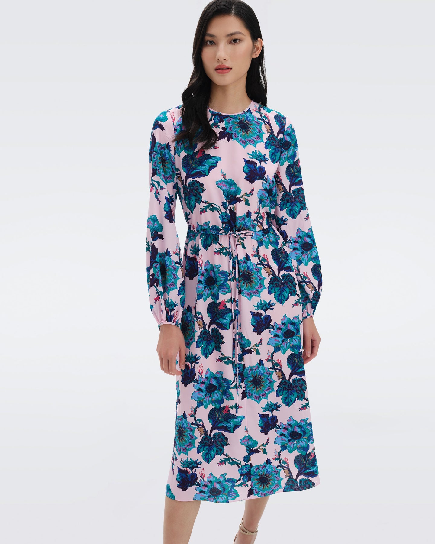 DVF SYDNEY MIDI DRESS ASTRANTIA LG GODDESS TURQ