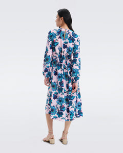 DVF SYDNEY MIDI DRESS ASTRANTIA LG GODDESS TURQ