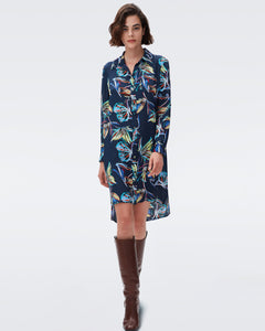 DVF PRITA DRESS ABSTRACT BTFLY MED PERF NAVY 2