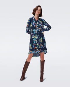 DVF PRITA DRESS ABSTRACT BTFLY MED PERF NAVY 2