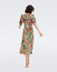 DVF ORLA DRESS FANTASIA FLORAL CORAL REEF