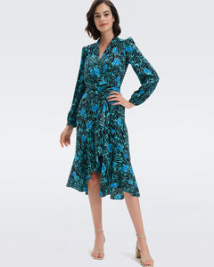 DVF CARLA TWO DRESS TULIPS GODDESS TURQUOISE