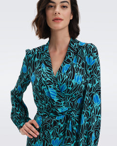 DVF CARLA TWO DRESS TULIPS GODDESS TURQUOISE