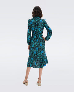 DVF CARLA TWO DRESS TULIPS GODDESS TURQUOISE