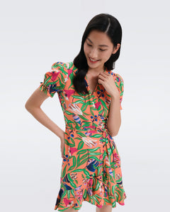 DVF EMILIA MINI DRESS FANTASIA FLORAL CORAL REEF