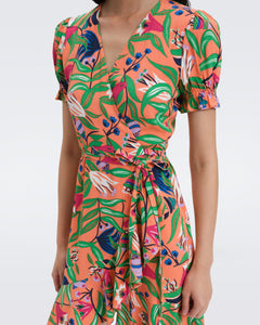 DVF EMILIA MINI DRESS FANTASIA FLORAL CORAL REEF