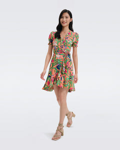 DVF EMILIA MINI DRESS FANTASIA FLORAL CORAL REEF