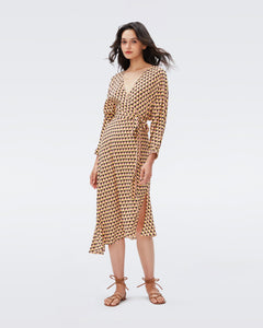 DVF ELOISE TWO DRESS FEBRUARY GEO YOKE YELLOW