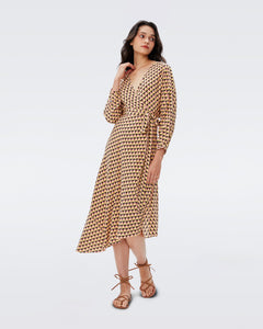 DVF ELOISE TWO DRESS FEBRUARY GEO YOKE YELLOW