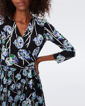 Load image into Gallery viewer, DVF IRINA DRESS  WTRCLR FLORAL LG BLK/MED BLK