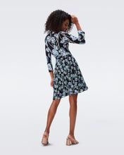 Load image into Gallery viewer, DVF IRINA DRESS  WTRCLR FLORAL LG BLK/MED BLK