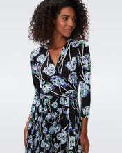 Load image into Gallery viewer, DVF IRINA DRESS  WTRCLR FLORAL LG BLK/MED BLK