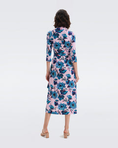 DVF ABIGAIL MIDI DRESS ASTRANTIA LG GODDESS TURQ