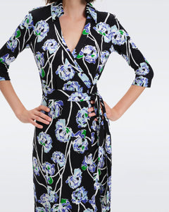 DVF ABIGAIL MIDI DRESS WATERCOLOR FLORAL LG BLACK