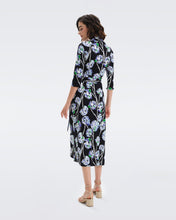 Load image into Gallery viewer, DVF ABIGAIL MIDI DRESS WATERCOLOR FLORAL LG BLACK