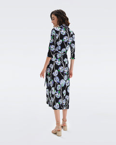 DVF ABIGAIL MIDI DRESS WATERCOLOR FLORAL LG BLACK