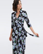 Load image into Gallery viewer, DVF ABIGAIL MIDI DRESS WATERCOLOR FLORAL LG BLACK