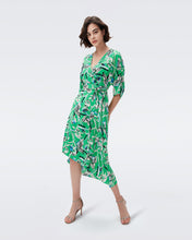 Load image into Gallery viewer, DVF ELOISE MIDI DRESS BUTTERFLY FLORAL SIG GREEN
