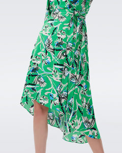 DVF ELOISE MIDI DRESS BUTTERFLY FLORAL SIG GREEN